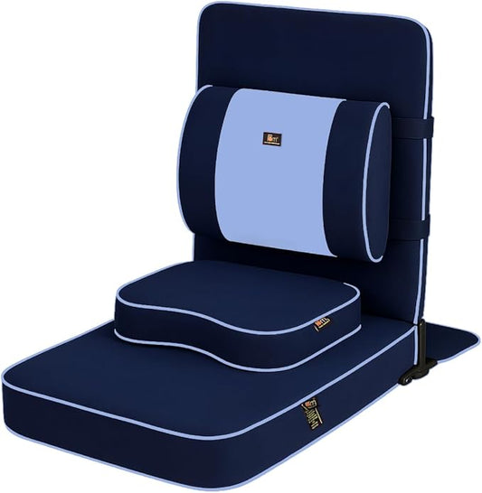 Friends Of Meditation Extra Large Meditation Chair | Floor Chair with Back Support | Yoga Chairs for Adults | Portable Folding Chair | Yoga Chair with Cushion & Meditation Block | Navy Blue | 24x22 in - Bloomnest