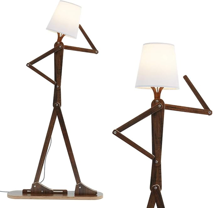 Cool Decorative Tall Floor Lamp Wood Swing Arm Standing Corner Reading Lights for Kids Bedroom Living Room Farmhouse - LED Bulb Included (Teak) - Bloomnest