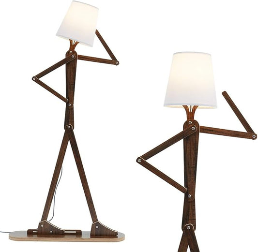 Cool Decorative Tall Floor Lamp Wood Swing Arm Standing Corner Reading Lights for Kids Bedroom Living Room Farmhouse - LED Bulb Included (Teak) - Bloomnest