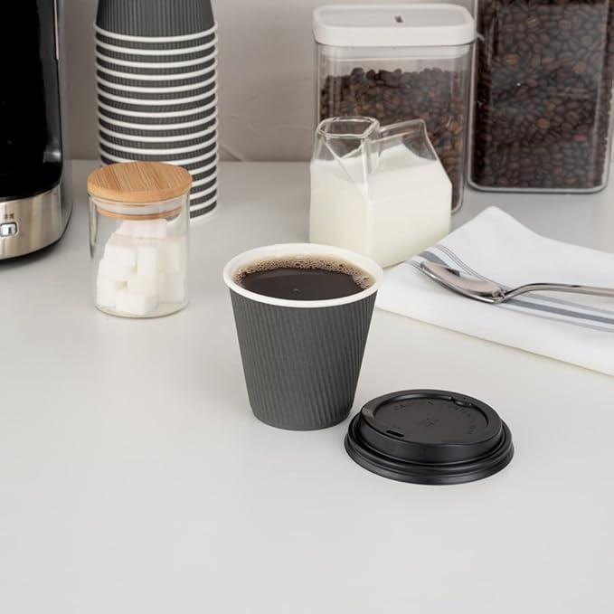 Restaurantware 8 Ounce Double Wall Disposable Coffee Cups, 500 Insulated Gray Paper Tumblers, with Ripple Wall Design, Lids Sold Separately for Hot Drinks like Tea, Hot Chocolate, and More - Bloomnest