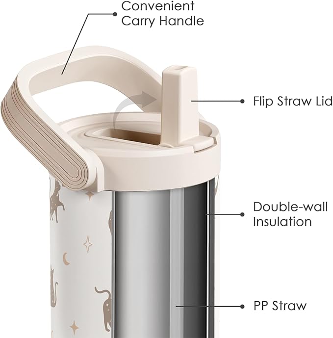 SANDJEST Cat Stainless Steel Straw Lid Tumbler 30oz with Carry Handle for Women Girls Cat Lovers, Insulated Travel Coffee Cup, Gift for Sports Outdoor Workout Christmas Birthday - Bloomnest
