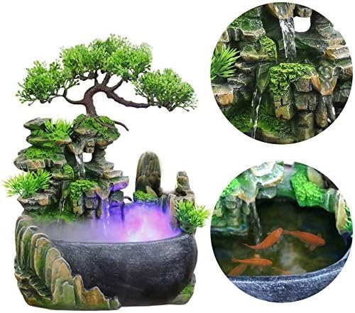 BRAVECOW Indoor Relaxation Desktop Fountain Waterfall with Atomizer and Automatic Pump Illuminated Waterfall Desktop Fountain for Home Office Bedroom Desk Decoration - Bloomnest