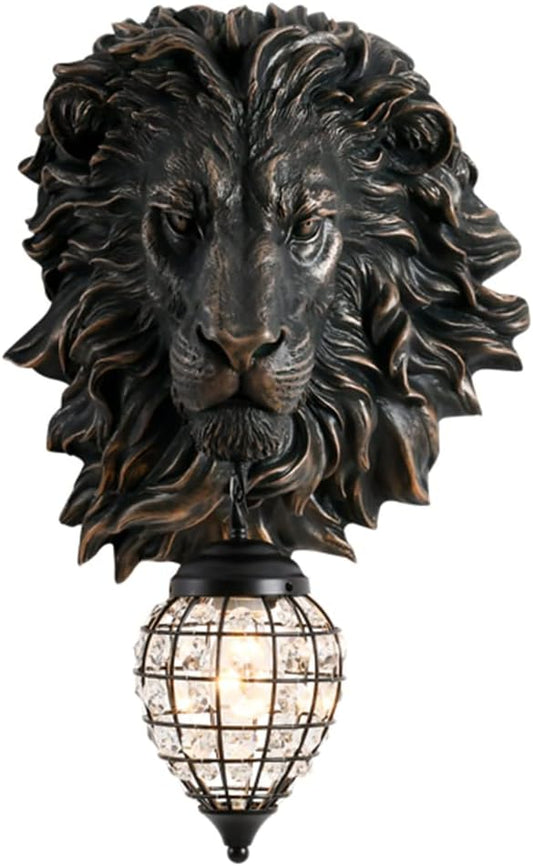 Lion Head Wall Decor Sconces Wall Lighting Retro Baroque Crystal Sconce Gold Luxury Wall Lights Fixtures for Living Room Bedroom Bedside Stairs Bathroom Mirror Headlights Lamp, E26 (B-2) - Bloomnest