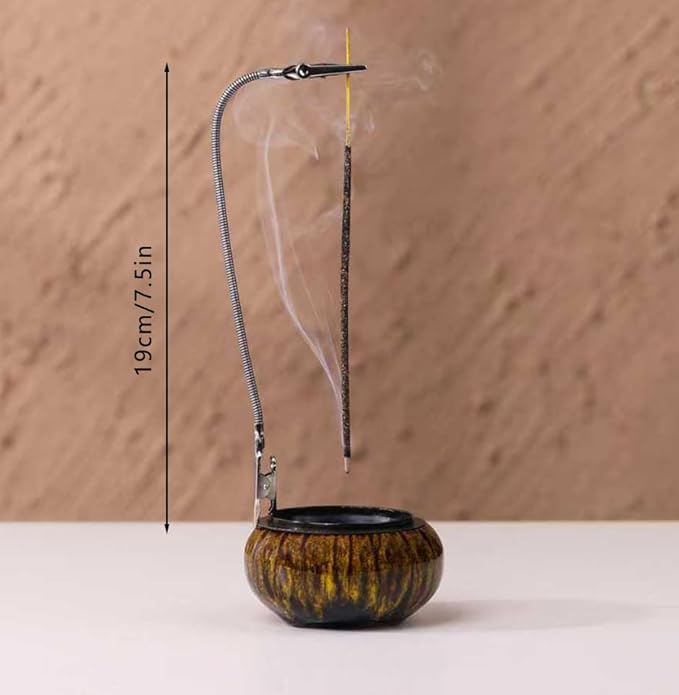 Incense Burner with Calabash Incense Stick Holder - Porcelain Charcoal Censer for Use with Resin Granular Powder Cone or Coil Incense (Kiln-Colored Yellow) - Bloomnest