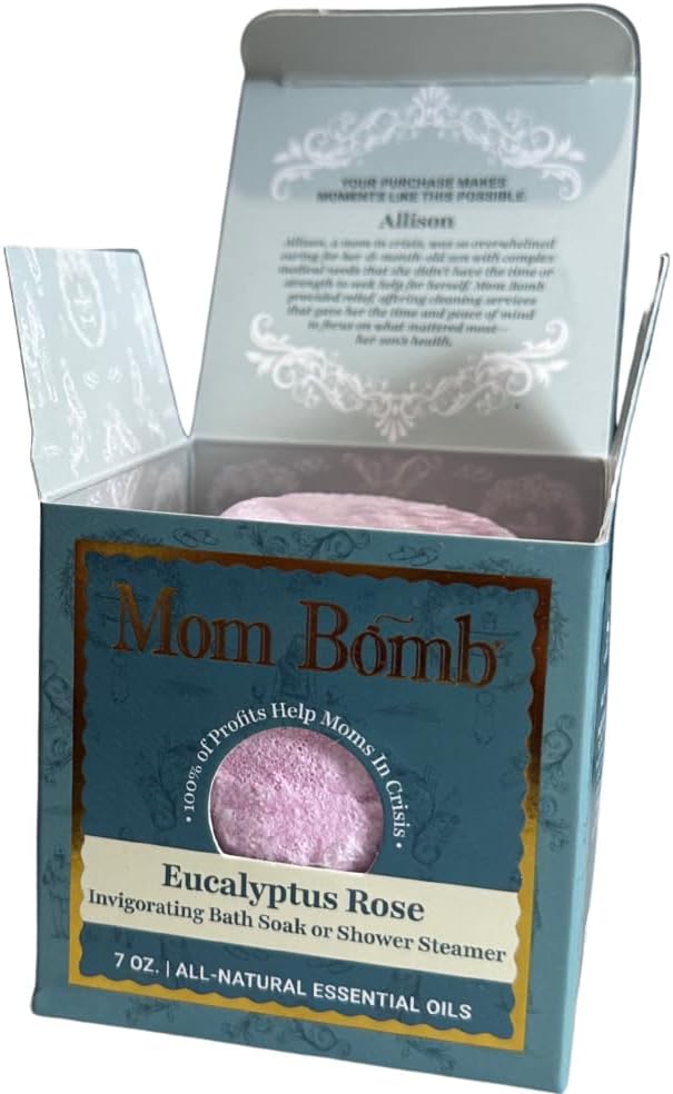 Mom Bomb Eucalyptus Rose Bath Bomb – Essential Oils, Clean Ingredients – Relaxing Aromatherapy Fizz, Skin-Softening – Made in USA - Gift for Women 7 Ounce - Bloomnest