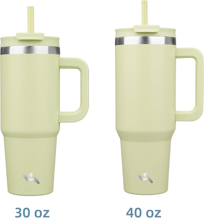 30 oz Tumbler with Handle and 2 Straws,2 in 1 Lid Insulated Water Bottle Stainless Steel Travel Coffee Mug,Macaron Green - Bloomnest