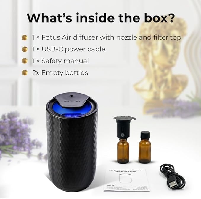 Waterless Essential Oil Diffuser – Portable Cordless Aromatherapy Diffuser for Home, Car & Office – 3 Mist Levels - 4 Timer Modes - 15ml Oil Capacity - USB-C Rechargeable - Bloomnest