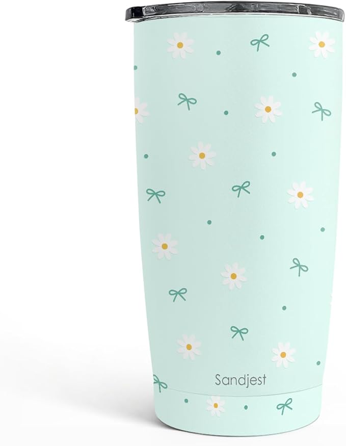 SANDJEST Daisy Tumbler 20oz, Stainless Steel Travel Cup with Lid, Floral Insulated Coffee Mug, Daisy Gifts for Women Girls Friends Sisters on Birthday Christmas - Bloomnest