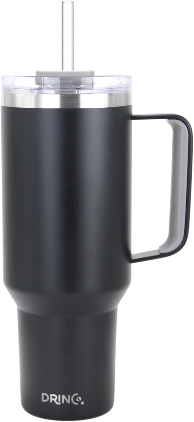 Drinco 40oz 30 oz Tumbler with Handle, Straw Lid, Insulated Stainless Steel Travel Mug Water Bottle Ice Coffee Cup For Cold and Hot, BigSur (40oz Black)