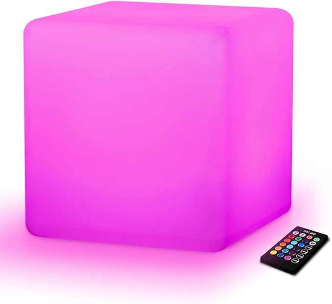 Mr.Go 12-inch Rechargeable Magic LED Light Cube Stool with Remote Control Fun Mood Lamp Soothing Night Light Decorative Lighting for Home Kids Bedside Bedroom Nightstand Nursery Pool Party - Bloomnest