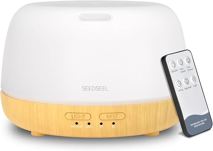 300ML Essential Oil Diffuser,Quiet 8 Hours Operation, 7-Color LED Light, 4 Timer, Remote Control, Aromatherapy Diffuser Auto-Off, for Bedroom, Living Room, Office, Home - Bloomnest