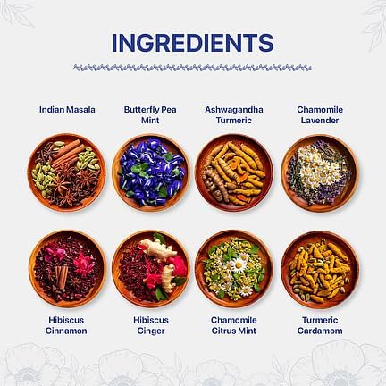 BLUE TEA - Founder’s Favourite Assorted Gift Set | 8 Varieties, 40 Count - Pyramid Plant Based Tea Bag | Caffeine Free - Herbal Tea Sampler | Tea Variety Pack | Gifts for Him and Her - Bloomnest