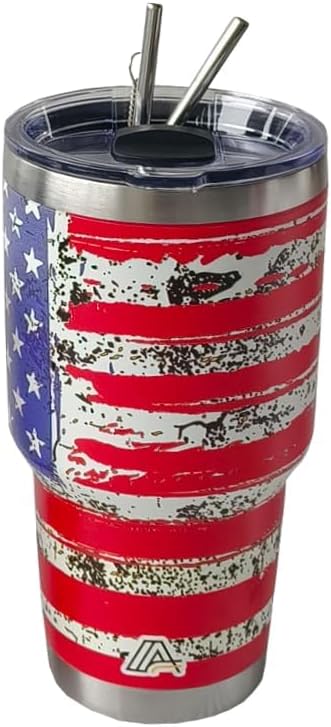 30oz Stainless Steel Tumbler - USA FlagTumbler with Lid and Straw, Double Walled Travel Mug Insulated for Hot & Cold Drinks, Vacuum Insulated Water Bottle for Home, Patriotic Gift - Bloomnest