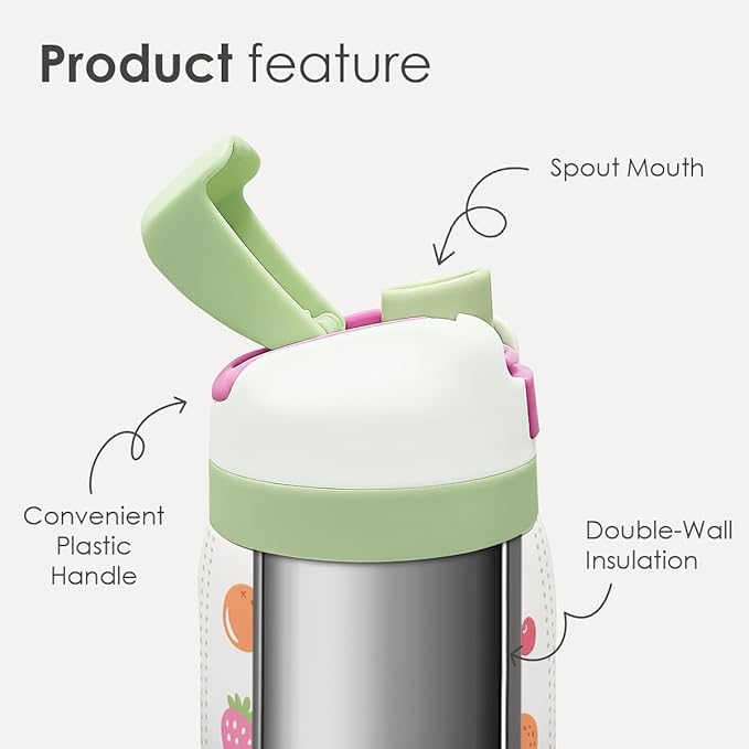 Fruits Stainless Steel Water Bottle, Vacuum Insulated, Push-Button Lid, 32 oz, Gifts for Women Girls Friends Teens Birthday Christmas SANDJEST