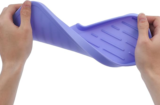 Silicone Bathroom Soap Dishes with Drain Spout-Bathroom and Kitchen Sink Organizer,Sponge Holder,Dish Soap Tray,Perfect for Dispenser,Scrubber,Bottle on Sink or Counter-Light Purple 12"×4" - Bloomnest