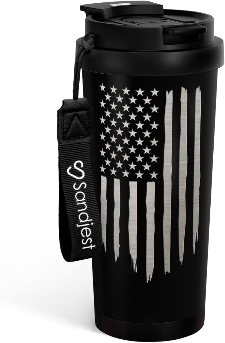 American Flag Tumbler - Stainless Steel 2-in-1 Lid Coffee Tumbler 18 oz, Patriotic Insulated Travel Mug Gift for Men Husband Dad, Birthday Christmas