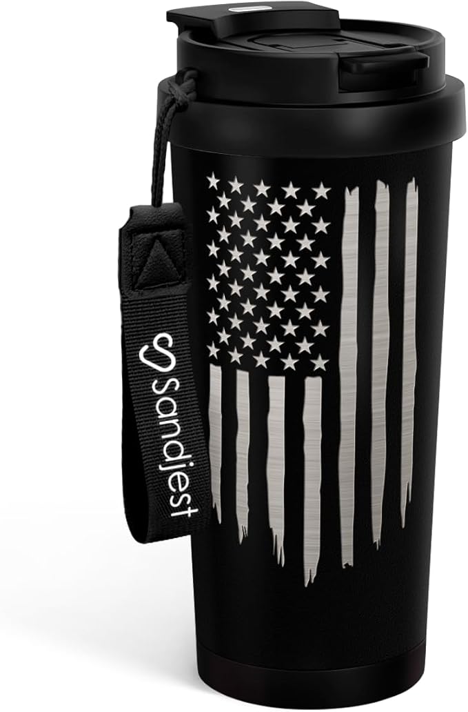 American Flag Tumbler - Stainless Steel 2-in-1 Lid Coffee Tumbler 18 oz, Patriotic Insulated Travel Mug Gift for Men Husband Dad, Birthday Christmas - Bloomnest