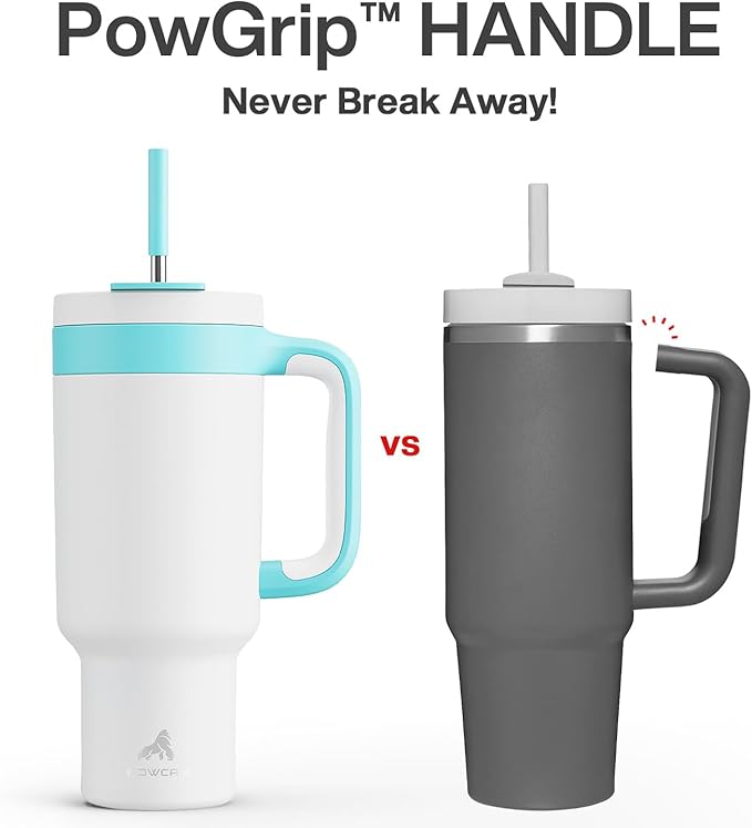 POWCAN 40 oz Tumbler with Handle, 2-in-1 Straw and Sip Lid, Leakproof, Dishwasher Safe, Insulated Stainless Steel Travel Coffee Mug, Keeps Cold for 34 Hours, Fits in Car Cup Holder (Glacier) - Bloomnest