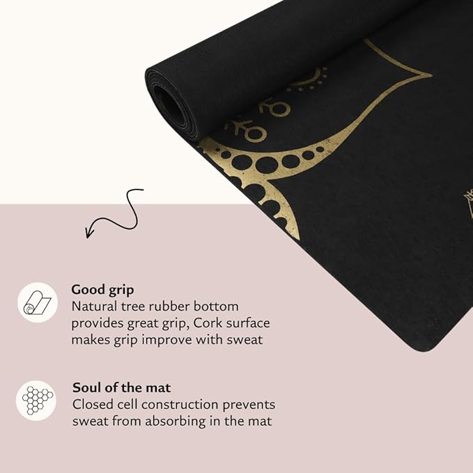 Shakti Warrior Cork Yoga Mat - Artist Designed, Premium Printed Eco-Friendly Non-Slip mat, Great for Regular & Hot Yoga, Pilates, Workouts 72 inch x 24 inch x 3mm Thick - Bloomnest