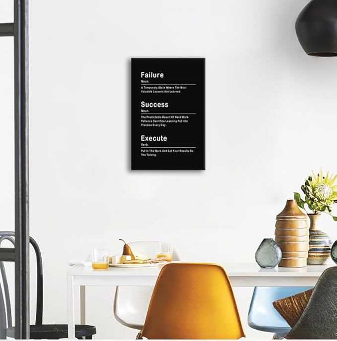 Motivational Canvas Wall Art Failure Success Noun Inspirational Motto Painting Inspiring Entrepreneur Posters Prints Execute Verb Artwork Home Office Wall Decor Classroom Framed [12''W x 18''H] - Bloomnest
