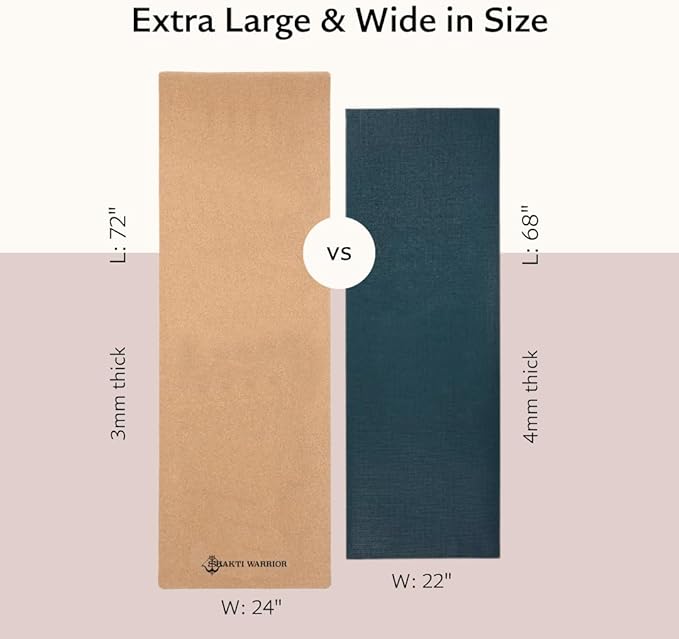 Shakti Warrior Cork Yoga Mat - Artist Designed, Premium Printed Eco-Friendly Non-Slip mat, Great for Regular & Hot Yoga, Pilates, Workouts 72 inch x 24 inch x 3mm Thick - Bloomnest