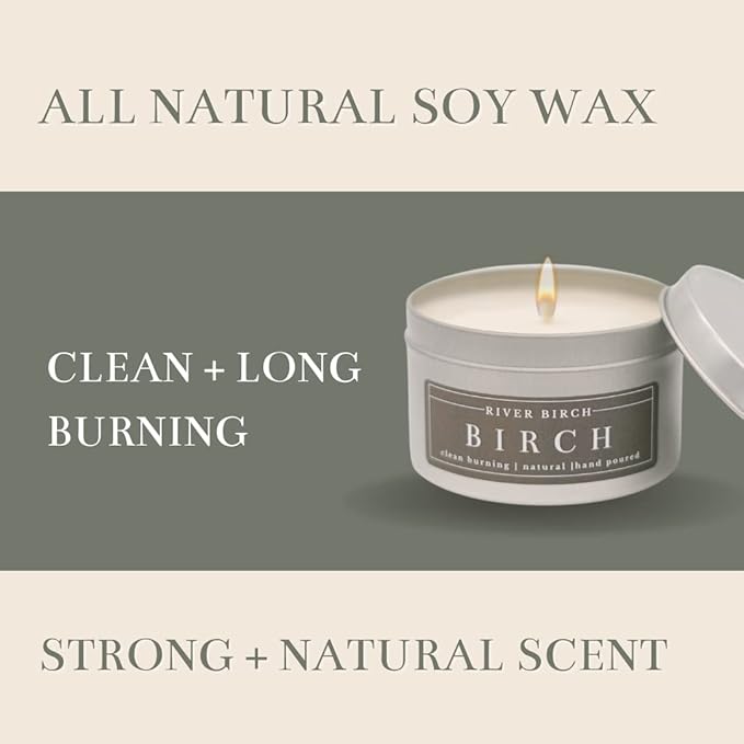 River Birch Candles Birch Scented Candle | Premium, All-Natural, Non-Toxic, Soy Candles | 8 oz. Silver Tin Travel Candle | Cozy Relaxing Gifts for Home - Bloomnest