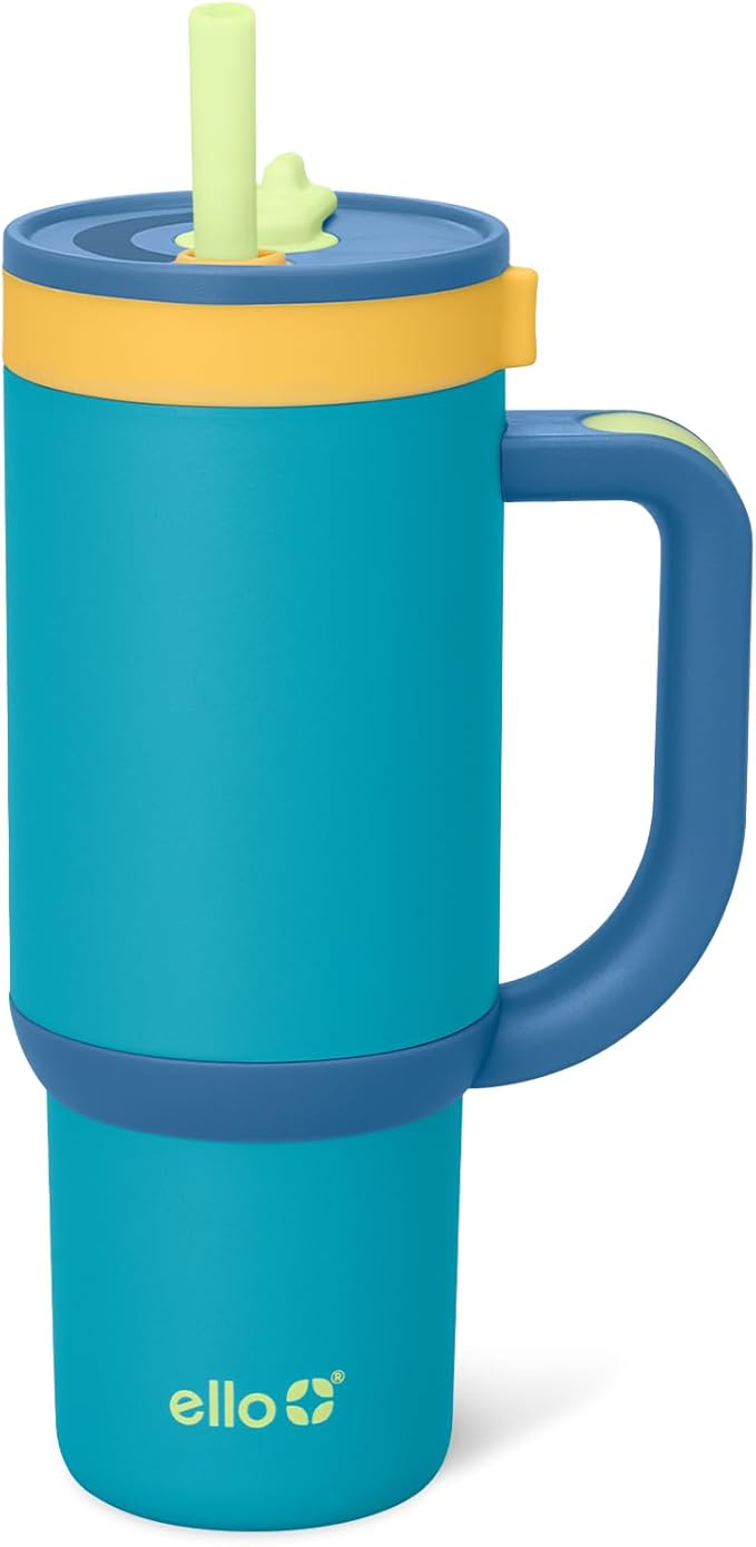 Ello Oasis 18oz Kids Tumbler with Handle & Retracting Straw, 100% Leakproof Reusable Insulated Stainless Steel Cup, Gifts for Teens Girls Boys, Keeps cold for 18 Hours, Cup Holder Friendly, Glacier - Bloomnest