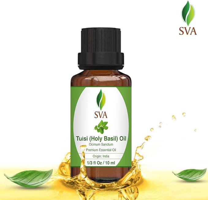 SVA Holy Tulsi Essential Oil – 1/3 Fl Oz – 100% Natural Tulsi Oil - for Diffuser, Hair Care, Face, Skin Care, Aromatherapy, Scalp and Body Massage, Soap and Candle Making - Bloomnest