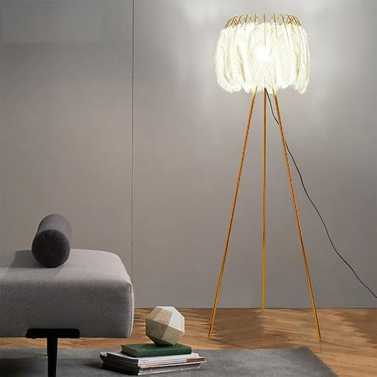 Nordic Feather Floor Lamp Modern Art Family Iiving Room Bedroom Creativity LED Decorative Standing Light (G) - Bloomnest