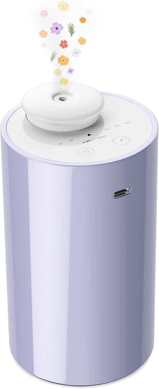 Waterless Diffuser for Essential Oil, Battery Operated Nebulizer, 0.7 Fl.Oz./ 20mL Capacity, Mini Scent Air Machine, 3 Countdown Timers & 3 Mist Levels for Home, Room, Car, Office - AN6 Lavender - Bloomnest