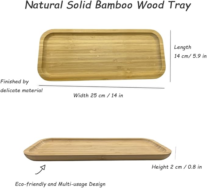 Wood Vanity Tray, Bathroom Counter Solid Bamboo Organizer, Toilet Tank Top Wooden Serving Plate for Dinner Tea Coffee (Natural Bamboo Color, 14 x 5.9 inch) - Bloomnest