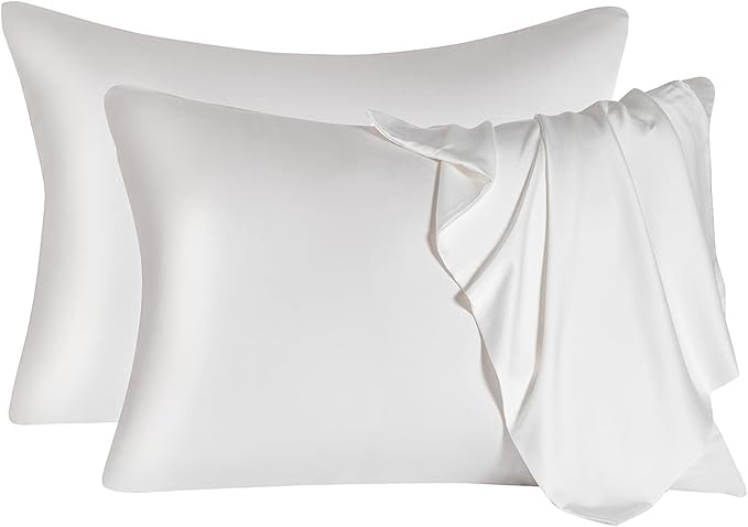 2 Pcs Mulberry Silk Pillowcase for Hair and Skin,Cooling Silk Pillow Case with Hidden Zipper,Allergen Proof Dual Sides Soft Breathable Smooth Silk Pillow Cover for Women(Queen-2PCS,White) - Bloomnest