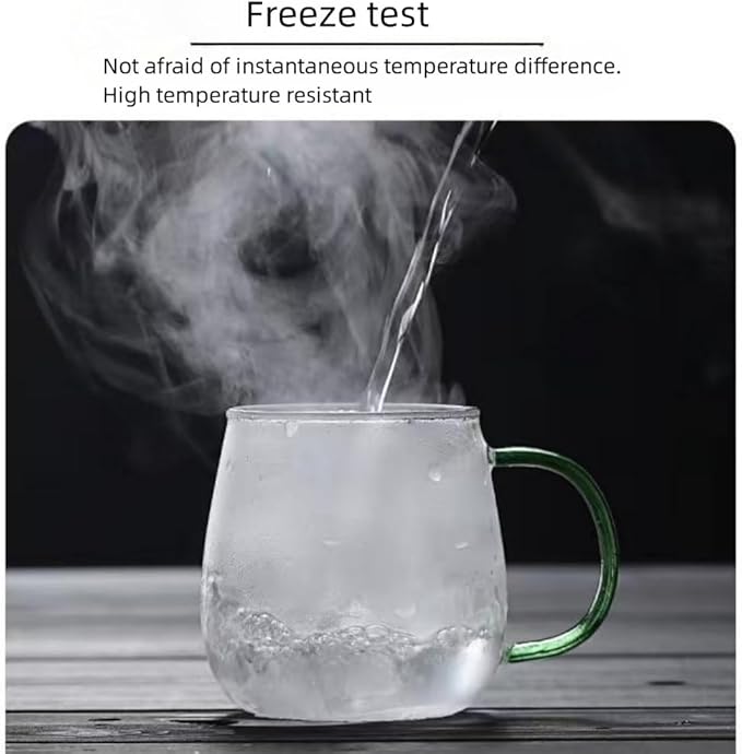 Clear Glass Mug With Green Handle, 16 oz, High Borosilicate Large Coffee Mug for Drinking or as a Gift - Bloomnest