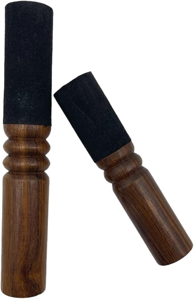 2 Pieces Tibetan Singing Bowl Mallet Suede Wooden Striker Leather Wrapped Meditation Mallet Sound Bowl Stick Buddha Musical Instruments for Buddhist Meditation Yoga Chime (Black and Brown) - Bloomnest