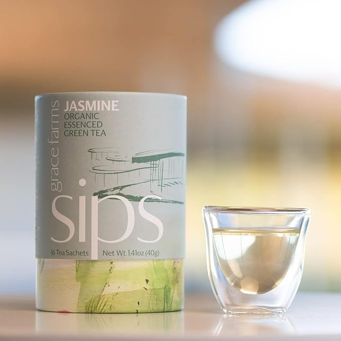 Grace Farms Organic JASMINE Green Tea (16 Pyramid Sachets) | Fragrant and Sweet | Fairtrade and Kosher Certified | Best Green Tea | Gives Back 100% of Profits - Bloomnest