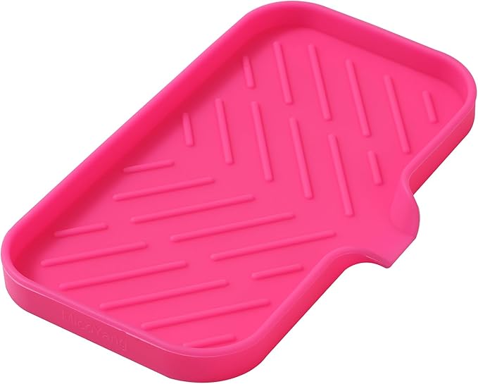 Silicone Bathroom Soap Dishes with Drain Spout-Bathroom and Kitchen Sink Organizer,Sponge Holder,Dish Soap Tray,Perfect for Dispenser,Scrubber,Bottle,Cup on Sink or Counter-Rose 9.6"×5.3" - Bloomnest