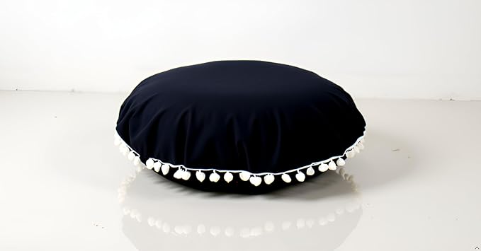 CRAFT KALA Meditation Floor Pillow Cover, Round Large Pillows Cover Seating for Adults, Bohemian Mandala Circle Cushions Cover for Outdoor Fireplace Yoga Living Room (Black, 22" Round) - Bloomnest