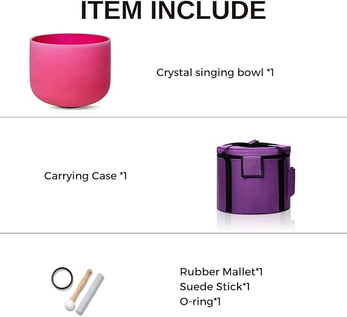 8 Inch Red C Note 432hz Root Chakra Crystal Singing Bowl Healing with Carrying Case and Rubber Mallet Suede Strikers Oring - Bloomnest