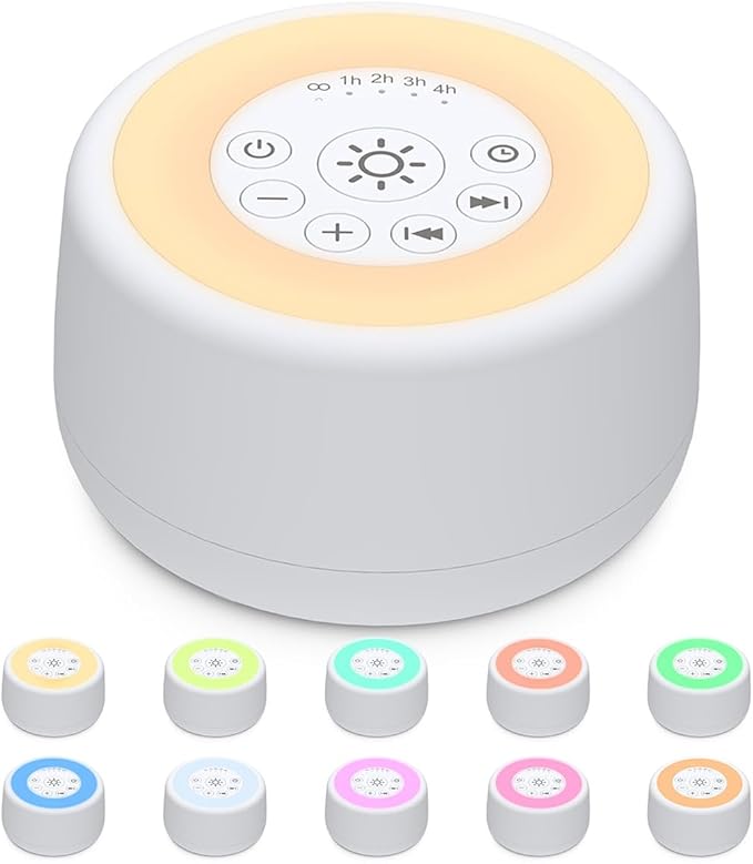 Sleepbox Sound White Noise Machine with 25 Soothing Sounds and 10 Colors Warm Night Light 4 Brightness Levels 32 Volume Levels 5 Timer and Memory Function for Baby Kids Adults Seniors Sleeping White - Bloomnest