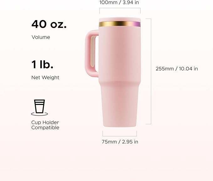 OMTech 40 oz. Tumblers with Handle & Lid, 12 Pack Tumbler Bulk with Double Wall Vacuum Insulation, Food-Grade Stainless Steel Insulated Coffee Mug, Sweatproof Travel Mug for Hot Cold Drinks, Pink - Bloomnest