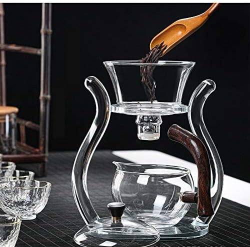 RORA Lazy Kungfu Glass Tea Set Semi Automatic Drip Rotating with Infuser Glass Teapot Set (6 cups) - Bloomnest