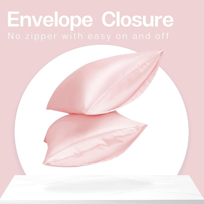 MR&HM Satin Pillowcase for Hair and Skin, Silk Satin Pillowcase 2 Pack, Standard Size Pillow Cases Set of 2, Silky Pillow Cover with Envelope Closure (20x26, Light Pink) - Bloomnest