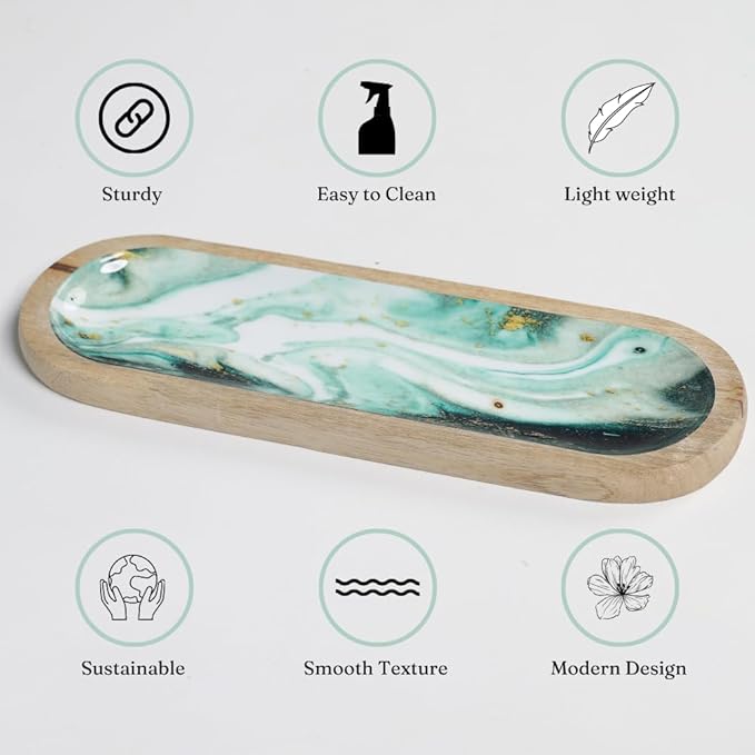 The Art Box Hand-Painted Incense Burner Holder Aquamarine - 12x4x1 inch Wooden Long Incense Stick Tray Holder for Modern Gift, Ash Catcher Incense Stick Holder - Meditation & Yoga - Bloomnest