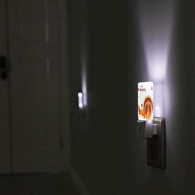 LED Night Light Plug into Wall with Dusk to Dawn Light Sensor White Energy Efficient Happy Thanksgiving Leaf Turkey Autumn Nightlight for Bedroom Bathroom Hallway Living Room Kitchen - Bloomnest