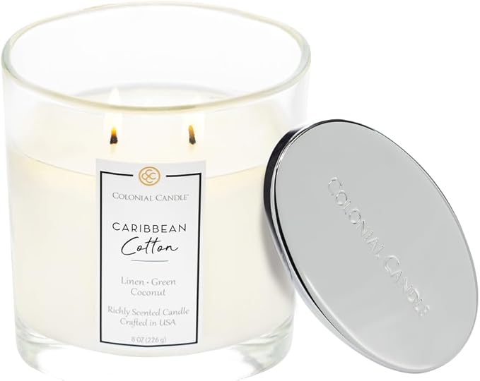 Colonial Candle Caribbean Cotton Scented Candle Jar, Highly Fragranced Candles for Home Scented, Mottled Wax Candle, 2 Wick, 8 oz - Made in The USA - Bloomnest