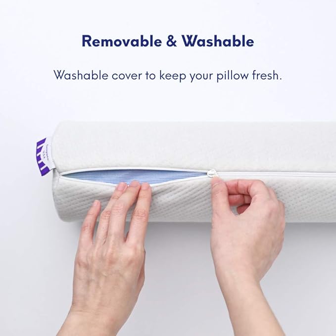 C CUSHION LAB Roll Pillow for Neck Relief - Extra Dense Memory Foam Round Cylinder Bolster for Cervical Support, Spondylosis, Neck Pain Relief, & Spine Lumbar Traction - Washable Cover & Travel Bag - Bloomnest