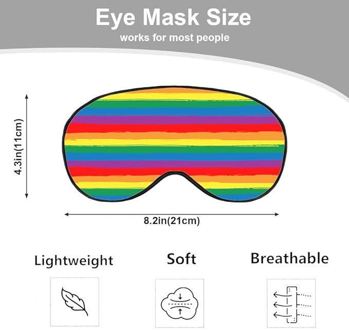 Rainbow Striped Sleep Eye Mask LGBT Flag Color Stripes Art Silk Eye Mask Sleeping Soft Eye Shade Cover for Men Women Boy Girl Airplane Travel with Elastic Strap - Bloomnest