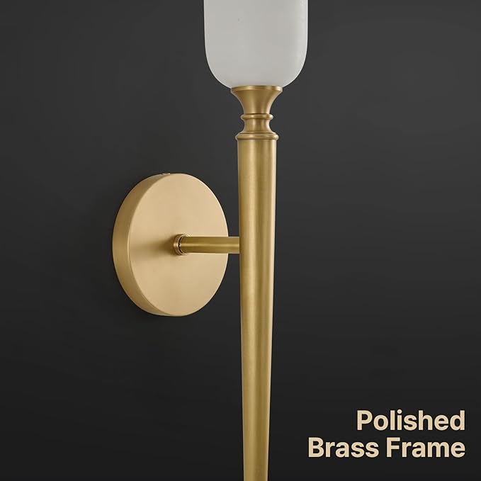 Vintage Alabaster Brass Wall Sconce: Set of 2 Antique Spanish Natural Marble Modern Vanity Wall Lights - 21.6" Long Linear Brushed Gold Sconces - Indoor Sconce for Bathroom Hallway Bedroom Living Room - Bloomnest