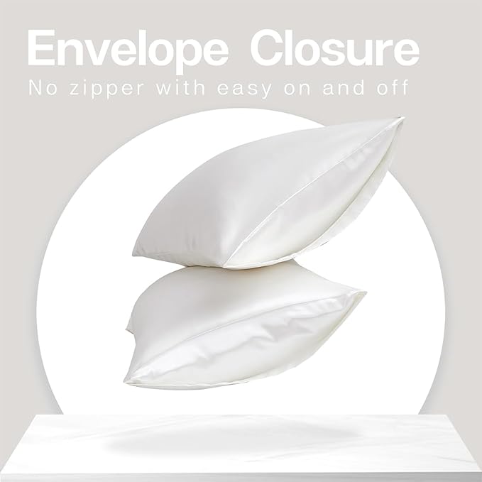 MR&HM Satin Pillowcase for Hair and Skin, Silk Satin Pillowcase 2 Pack, Queen Size Pillow Cases Set of 2, Silky Pillow Cover with Envelope Closure (20x30, Ivory) - Bloomnest