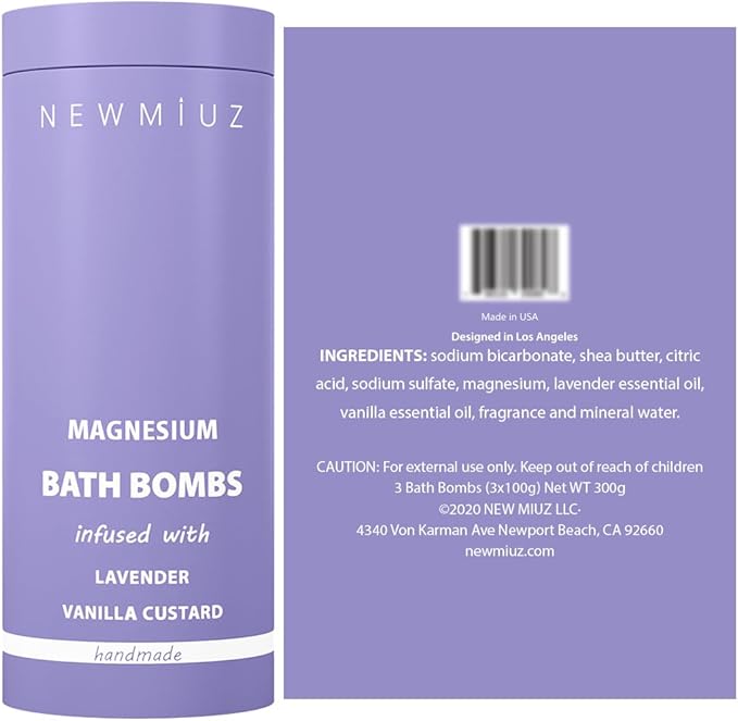 Magnesium Lavender Vanilla Luxury Fizzing Bath Bomb Sensitive Skin Formula for Relaxation Bath Moisturizing Shea Butter Stress Relief Gift for Women - Bloomnest